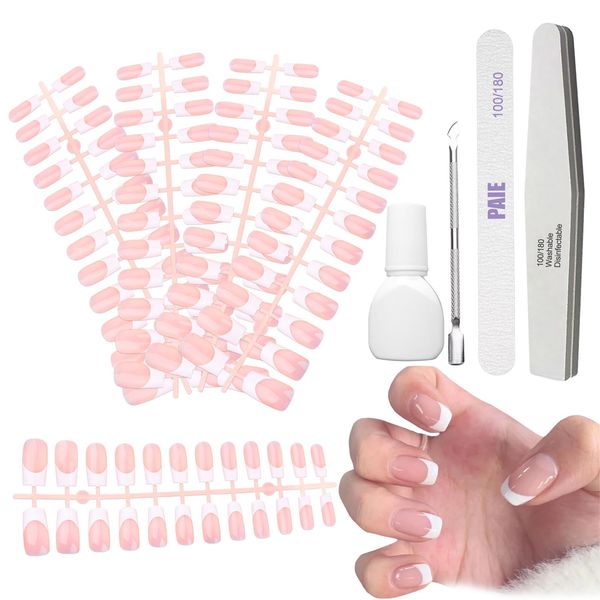 French Tip False Nails 120 PCS Nails French Tip Press on Nails French Tip False Nails French Tip Comes with 3 Pieces of Nail File Tools and 1 Piece of Nail Glue for Women's Nail Art