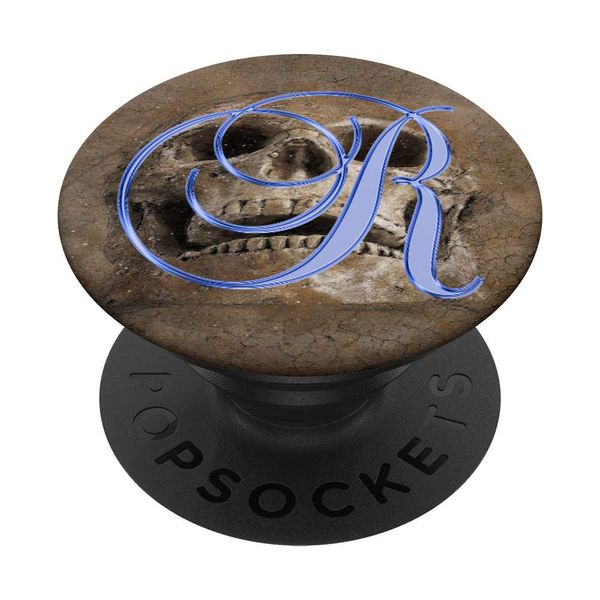 R Blue Skull Skeleton Dead Horror Initial Monogram Letter PopSockets Swappable PopGrip