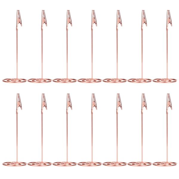 14 PCS Place Card Holders Table Number Stands Clasp Photo Clips Table Name Place Signs Holder Vertical Memo Stand Metal Note Clip for Wedding Party Decoration Gatherings Office Desk (Rose Gold)