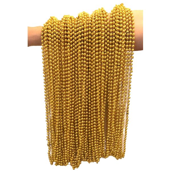 Dondor Festive Metallic Beaded Necklaces (144 Pack, GOLD)