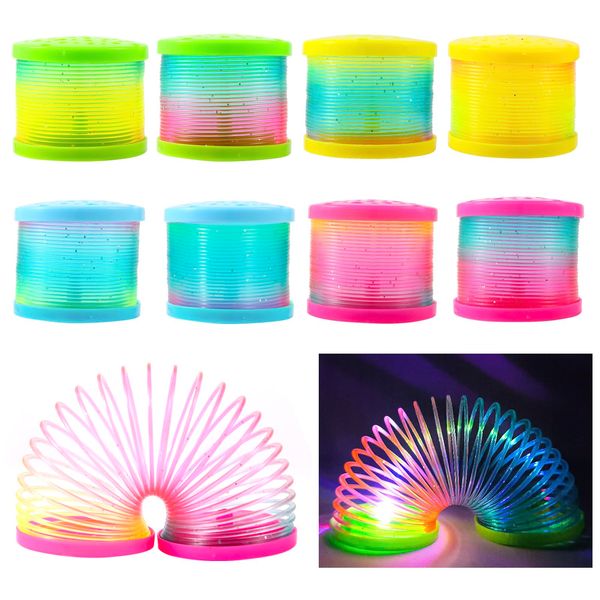 8 Pack Glow Coil Spring Toy, Mini Springs Rainbow Magic Fidget Toys for Kids Boys Girls, Glow in the Dark Party Favors, Projection Star Night Light toy Carnival Prize, Pinata Fillers for Toddlers