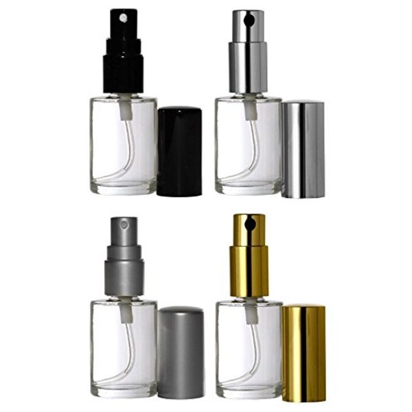 Riverrun Perfume Atomizer Empty Refillable Round Glass Bottles Sprayers 1/2 oz. 15ml (Set of 4)