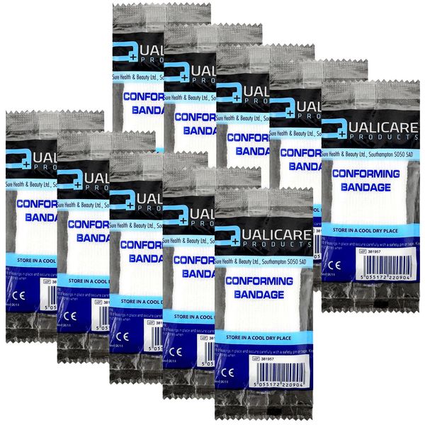 Qualicare Compression Fit Comfortable First Aid Bandage Support Single Pack - 5cm x 4m - 10 Pack