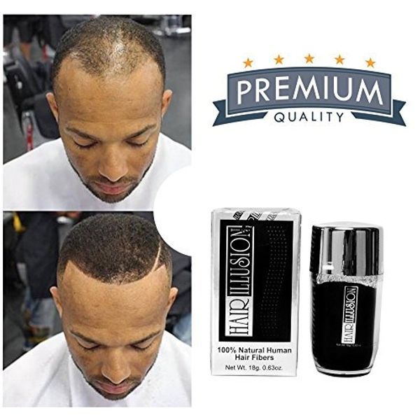Hair Illusion Black Real Hair Fibers for Thinning Hair - 100% Natural Texture, Non Synthetic Hair Fibers - Bald Spot Cover Up for Women & Men - 18 Gram