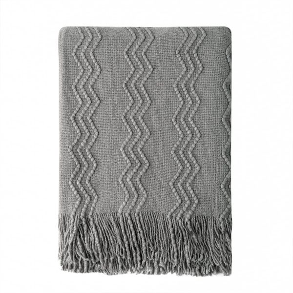 BOURINA Textured Solid Soft Sofa Throw Couch Cover Knitted Decorative Blanket,Dark Grey, 127x228cm