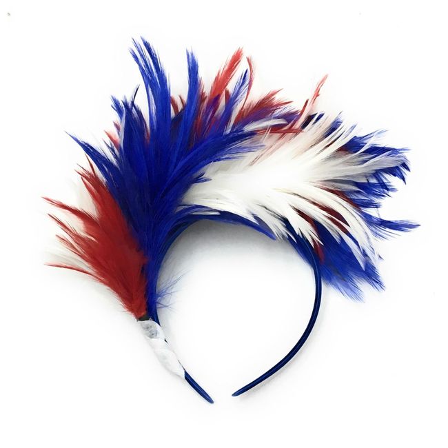 Union Jack Royal Blue White and Red Fluffy Feather Hair Fascinator on Headband Alice Band Royal Wedding Party Ascot Races