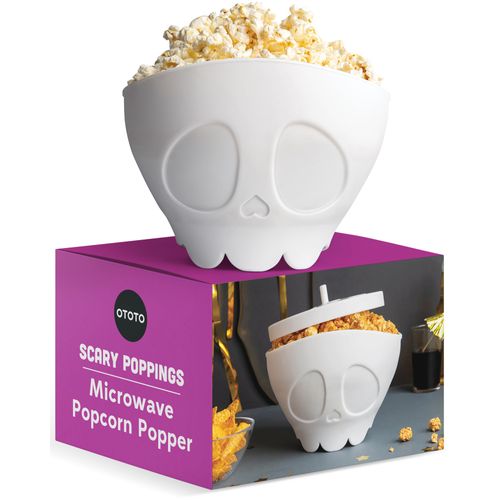 OTOTO New Scary Poppings Microwave Popcorn Popper - Gothic Popcorn Microwave Popper, Silicone Microwave Popcorn Popper, Collapsible Bowl Popcorn Bowls, Halloween Goth Accessories Goth Gifts (White)
