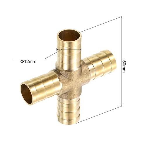 uxcell 1Set Brass Cross Pipe Fitting with Hose Clamp, 12mm Cross Barb Union Fitting Pipe Adapter for Water/Fuel/Air Transport Connect Pipelines