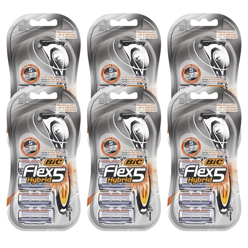 BIC Flex 5 Hybrid Men's Razor - 5 Blade Sensitive Skin Disposable Razor ...