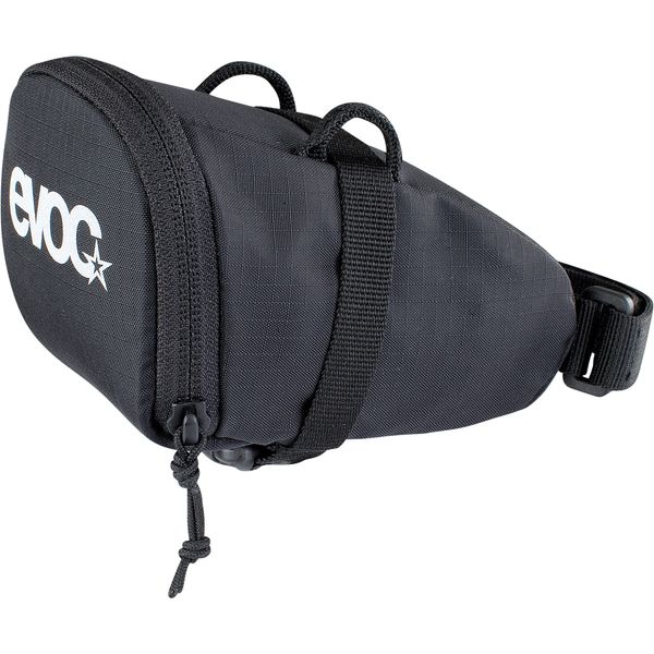 EVOC SEAT BAG saddle bag for compact storage under the seat; under seat bicycle bag (0.3l capacity, lightweight, quick assembly thanks to buckle, reflective logo), Black