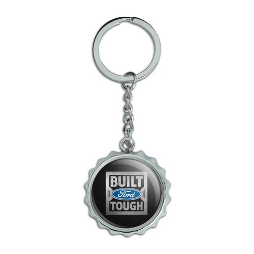 Ford Built Ford Tough Keychain Chrome Plated Metal Pop Cap Bottle Opener