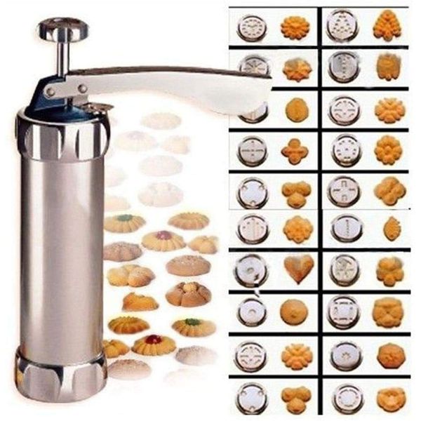 Cookie Press Maker Kit for DIY Biscuit Maker and Decoration with 8 Stainless Steel Cookie discs and 8 nozzles (Stainless Steel)