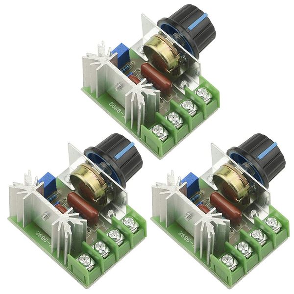 Kiligen 3pcs AC 110V-220V 2000W SCR High Power Electronic Voltage Regulator Module Adjustable Motor Speed Controller Regulation 25A Ultra Small LED Dimmer Switch with Speed Control Knob