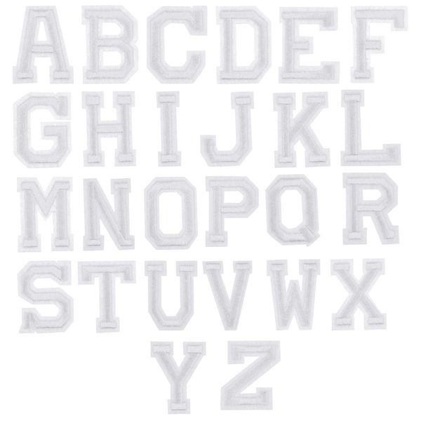 26 Pcs White Letters Sew Iron On Patches Appliques, A-Z Alphabet Embroidery Fabric Patches, DIY Patches Stickers Badge for Clothes Backpack Caps Shoes T-Shirt Jeans Repair Decorative