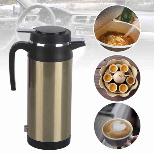 Qiilu Car Kettle 24V 1200ML Electric Car Kettle Travel Heater Water Bottle Large Capacity Tea Coffee Milk Car Boiler for Camping Boat Heated Travel Mug (Gold 24V)
