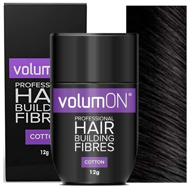 Volumon Professional Hair Building Fibres- Hair Loss Concealer- COTTON- 12g- Get Upto 30 Uses- CHOOSE FROM 8 HAIR SHADES COLOURS (Black)