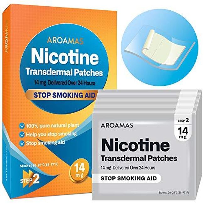 Aroamas Nicotine Patches to Quit Smoking, Nicotine Transdermal Patches 14mg, 21 Patches [Step 2] for Week 7~8 