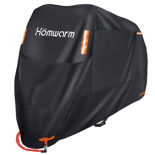 Homwarm 300D Thick Waterproof UV Protection Anti-Theft Motorcycle Cover with Storage Bag (XXL, Black)