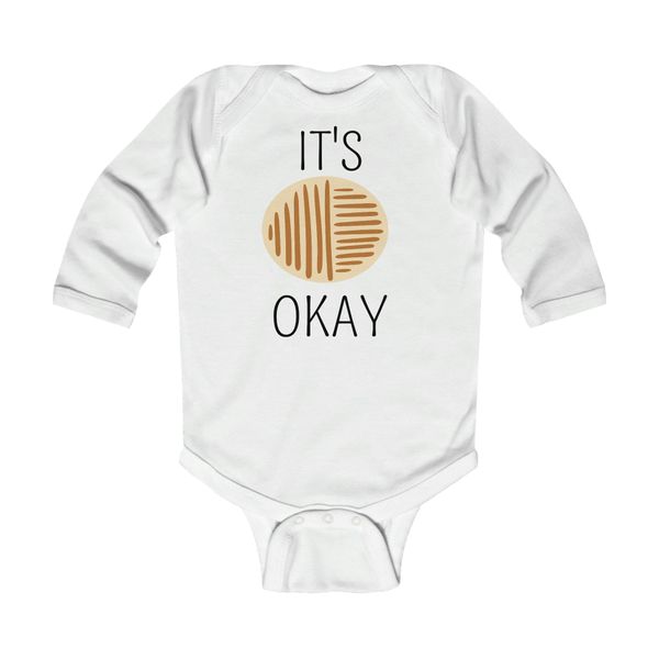 Infant Long Sleeve Bodysuit, Say it Soul, its Okay, Black and Brown Line Art Positive Affirmation - White / 18M