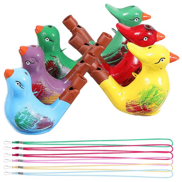 STOBOK 6 Pcs Ceramic Bird Whistles Bird Water Whistles Bird Call Whistles Musical Educational with Lanyards Birthday