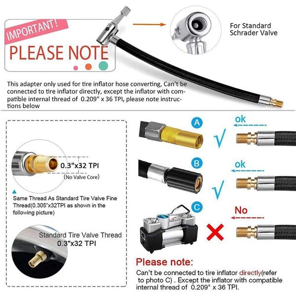 ZOYUBS Car Motorcycle Air Pump Air Hose Valve Extension Tube Pump Extension Hose Tire Air Pump Extension Hose 32 TPI/0.3 Inch Compatible with Nut Inflation Extension Hose, Tire Inflation, Extension Tube, Air Pump Extension Hose, Air Pump, Air Pump, Air Pu