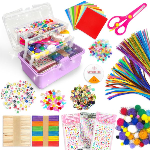 LINAYE 2500+PCS Arts and Crafts Supplies for Kids, DIY Craft Supplies Kit Box for Ages 6-8, Arts and Crafts Kit for Kids, Crafting Supply Set for Girls Boys Birthday Christmas Gifts, Purple