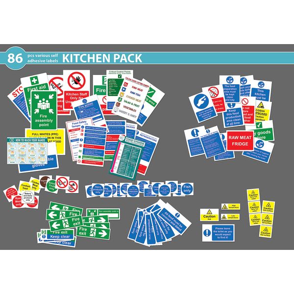 Kitchen safety signs Pack of 86 stickers - Various sizes Self adhesive stickers