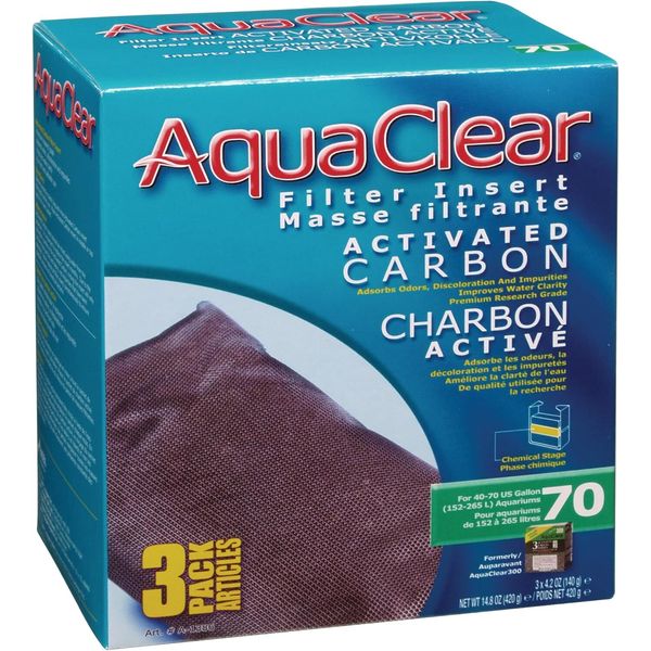  70 Activated Carbon Inserts, Aquarium Filter Replacement Media, 3-Pack