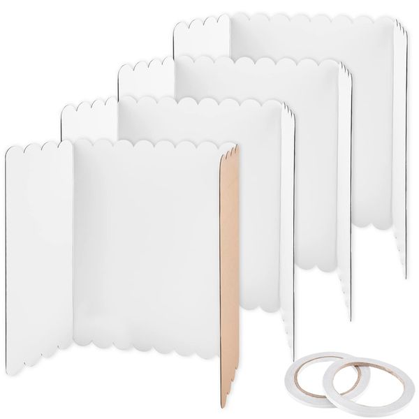 Jutieuo 4 Pcs Trifold Poster Board with Double Sided Tapes, 16 x 24 Inches Tri-Fold Corrugated Presentation Boards, Foldable Display Boards for School Fun Projects, Exhibitions(Wave Edge)