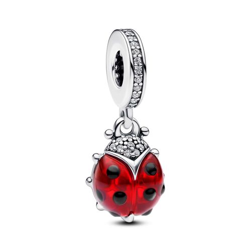 Pandora Sterling Silver Caterpillar Charm with Black Crystal, Pink and Dark Pink Enamel by Moments, Silver, Cubic Zirconia