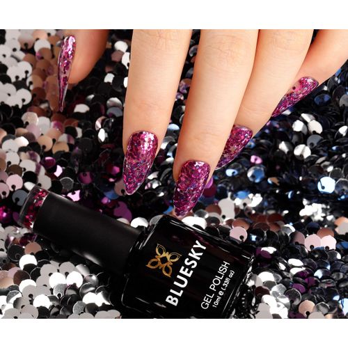 Bluesky Gel Nail Polish, Rio De Janerio, SUM1917, Glitter 10 ml, Pink, Purple Long Lasting, Chip Resistant, 10 ml (Requires Drying Under UV LED Lamp)