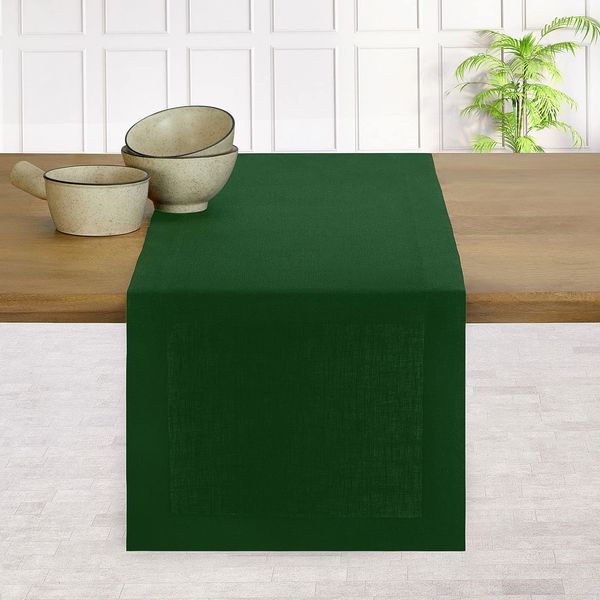 D'Moksha Homes Forest Green Linen Table Runner 48 inches Long, St Patricks Day Table Runner, Green Table Runner, Coffee Table Runner 48 inch - Machine Washable - Hemmed, 14x48 inches