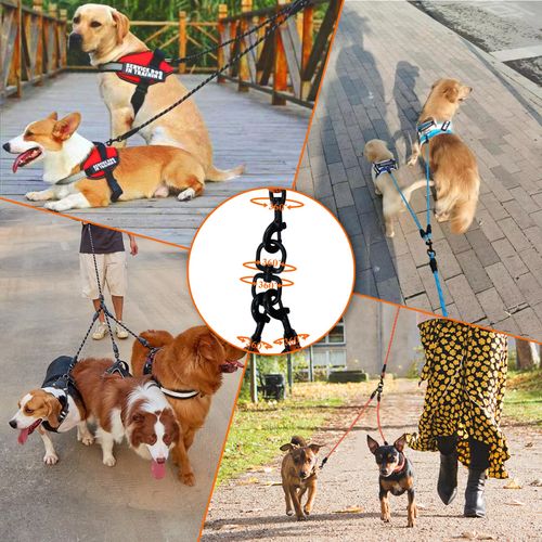 Dog Double Leashes,Comfortable Dog Leash with Reflective,No Tangle Triple Leash for Dogs (Green Four Leashes)