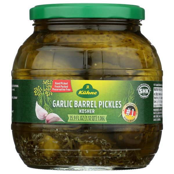 Kuhne Barrel Pickles, Garlic, 35.9 Oz