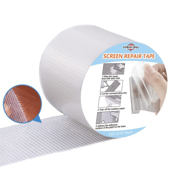 Loboo Idea Window Screen Repair Tape White, Screen Door Tape Mesh Repair White (5x200cm, White)