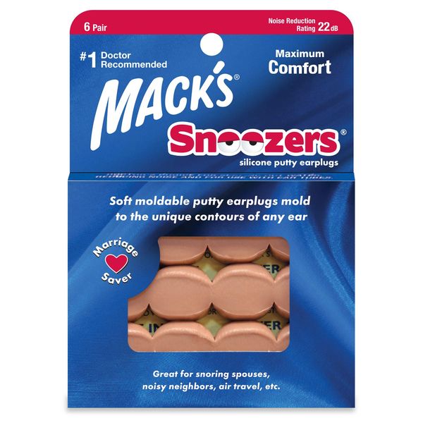 Mack's Pillow Soft NRR22 Silicone Earplugs, 6 Pairs, #2188 Beige Color