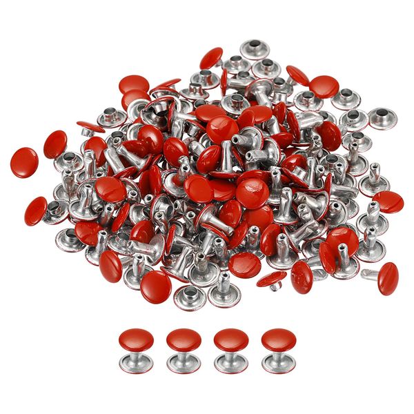 sourcing map 100 Sets Leather Rivets, 8mm Double Cap Rivets 8.5mm Height Metal Studs Rivet for Leather Craft Repair DIY Purse Belts Bags Shoes, Red