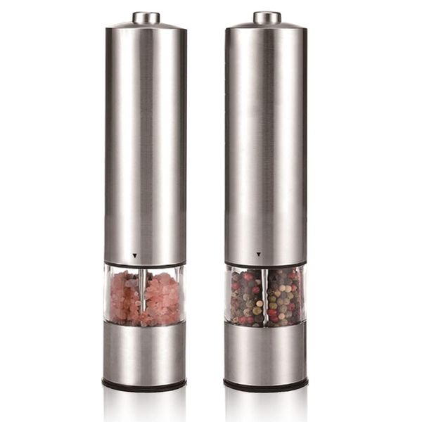 PERABELLO Pepper Mill, Electric Ceramic Salt Mill, Electric Mill, Spice, Pepper, Rock Salt, Black Pepper, Pepper Cylinder, Set of 2