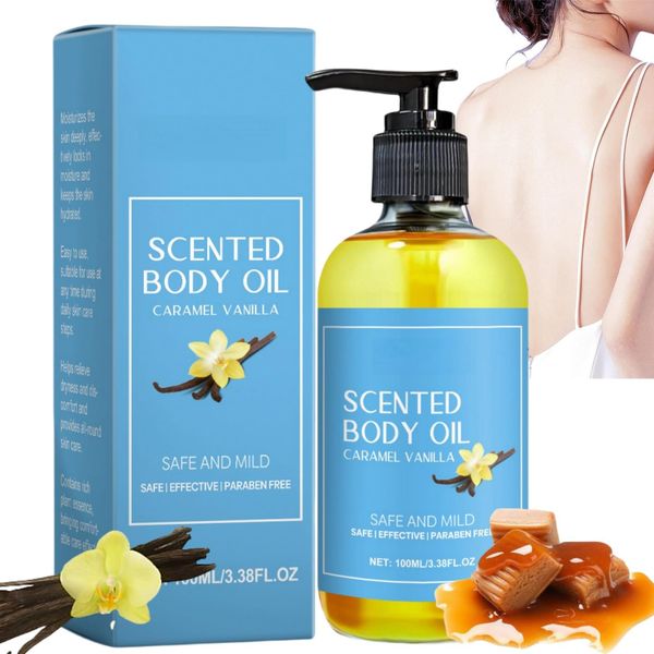 100ml Caramel Vanilla Body Oil,Body Massage Oil for Oily Skin,Fragrances Body Oil Caramel Vanilla,Body Moisturizer Oil,Natural Brightening Skin Oil Bath Oil,Frankincense Oil for Skin,Scented Body Oil