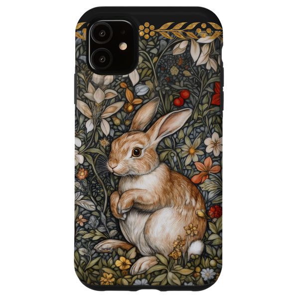iPhone 11 Rabbit in a William Morris Style Flower Garden Case