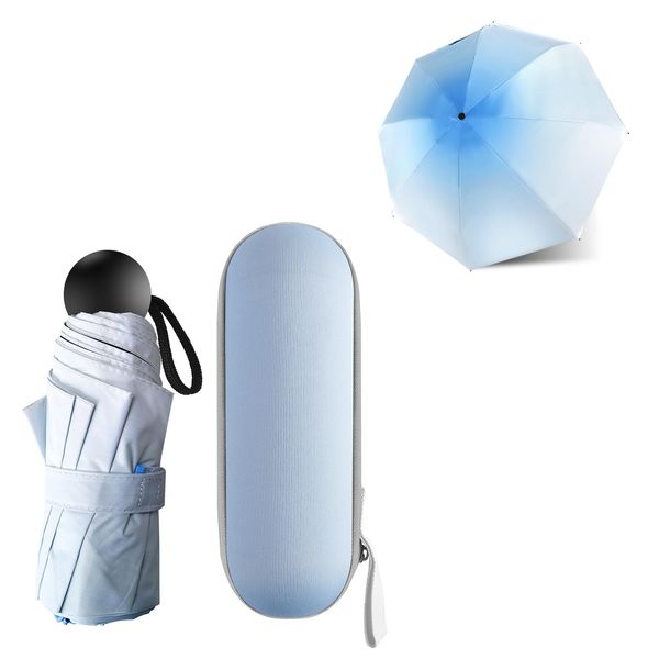 JIGUOOR Folding Travel Umbrella,8 Ribs Mini Umbrella Small UV Umbrella Anti-UV Compact Umbrella Windproof Strong Portable Pocket Umbrella with Capsule Case for Men Women