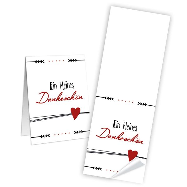 Logbuch-Verlag 10 lange Aufkleber EIN KLEINES DANKESCHÖN weiß schwarz rot mit Herz Sticker Dankesaufkleber Geschenke verpacken verzieren basteln