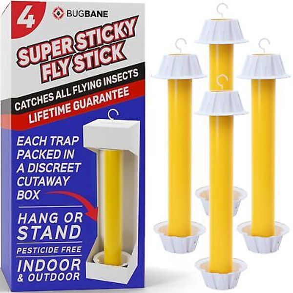 Fly Stick Sticky Fly Traps for Indoors and Outdoor 4pk. Non-Free. Trap All Fl...