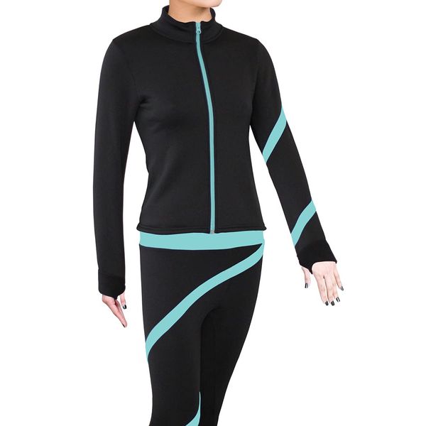 NY2 SPORTSWEAR Figure Skating Polartec Polar Fleece Spiral Jacket (Aqua, Adult Medium)