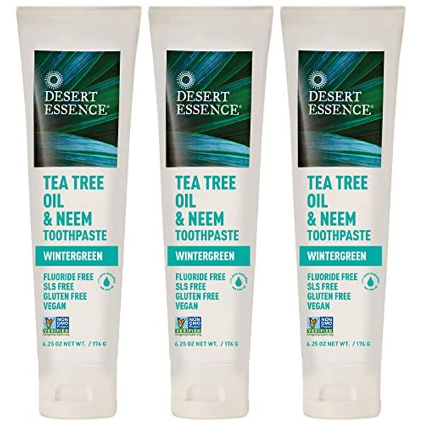 Desert Essence, Tea Tree Oil & Neem Toothpaste, Fluoride-Free with Baking Soda, 6.25 Oz (Pack of 3)