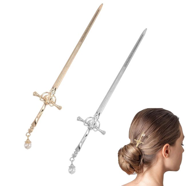 Haarstab Metall Haarstäbchen Haarnadeln 2 Stück Chinesische Hair Pin Stick Retro Haarpin Haarnadeln für Damen Dekoratives Haar Feste Frisur Mädchen Haarschmuck Silber Gold