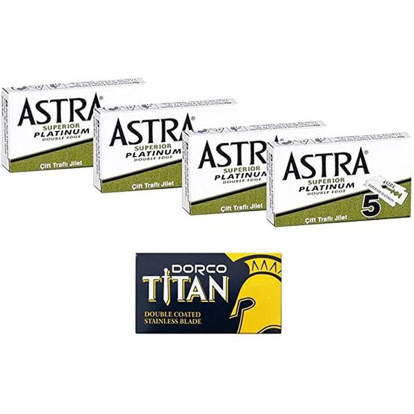 The Shave Factory Traditional Shaving Blade Set - 20 Gillette Astra Superior Platinum Double Edge Razor Blades & 5 Dorco Titan Double Edge Razor Blades - for Traditional Shaving Enthusiasts