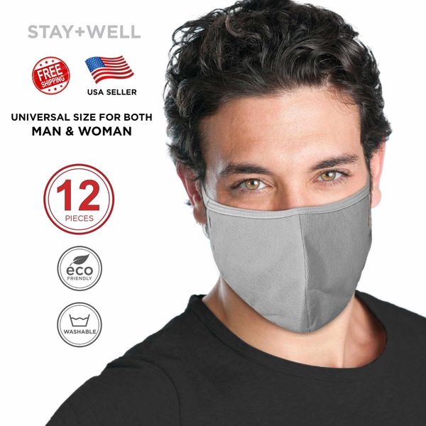 12 Face Masks Gray Mask Washable Reusable Mask Unisex Mask Men Women US SELLER