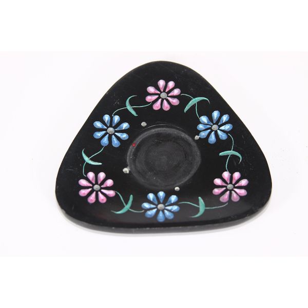 India Bazaar 2pc Set Natural Black Stone Candlestick/Incense Stick Holders (7627) 10cm