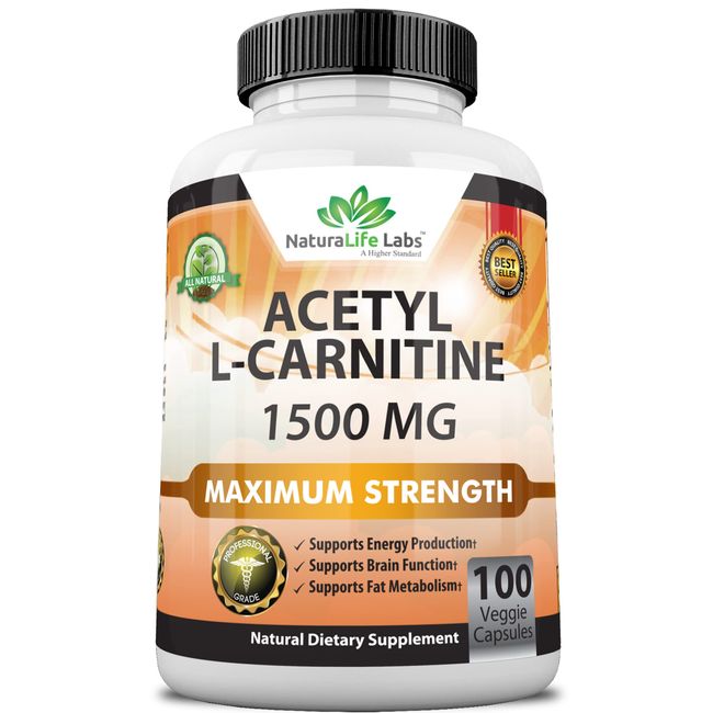 Acetyl L-Carnitine 1,500 mg High Potency Supports Natural Energy Production, Sports Nutrition, Supports Memory/Focus - 100 Veggie Capsules